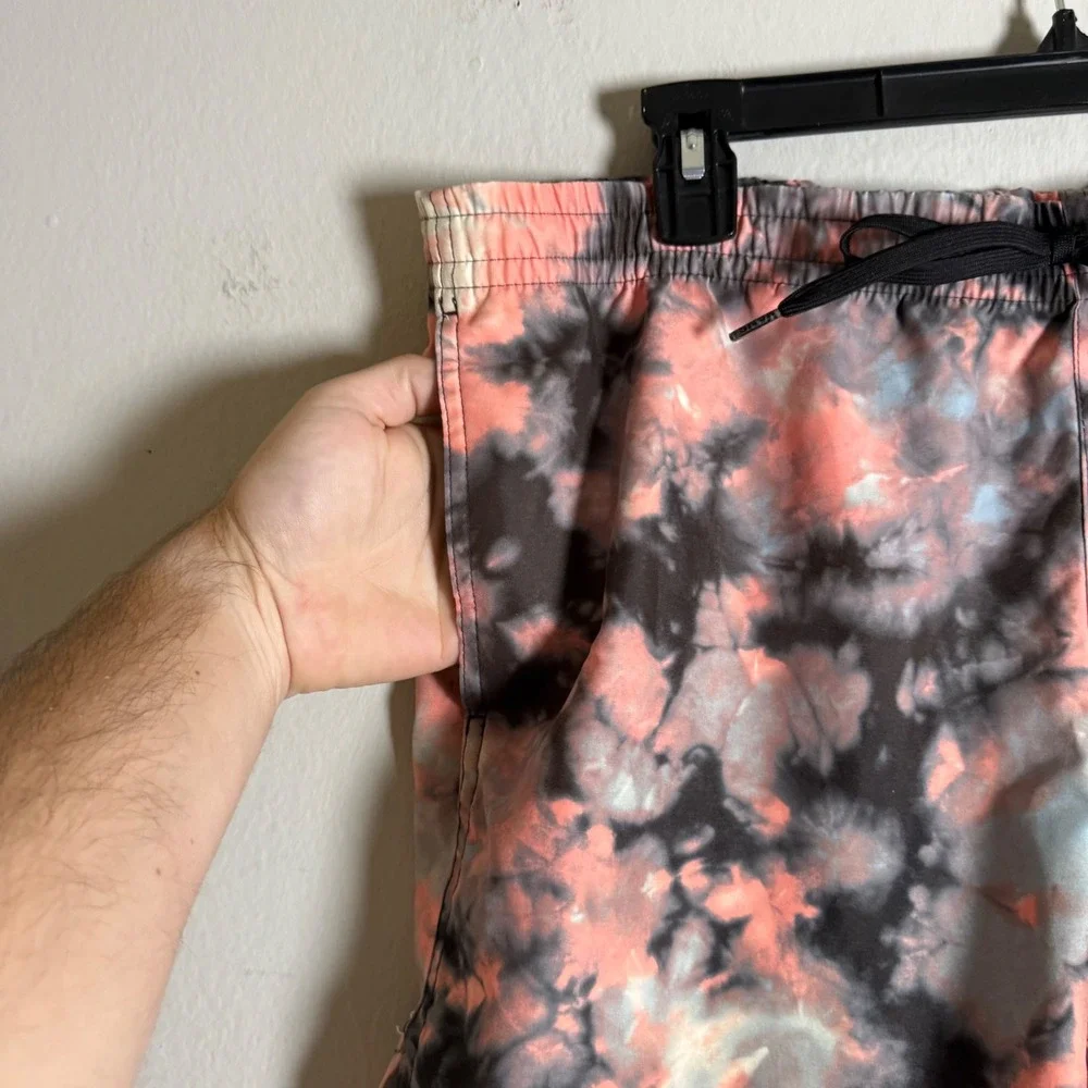Vans Mens Tie Dye Swim Trunks Pink Grey Blue Elastic Waist Board Shorts Large
